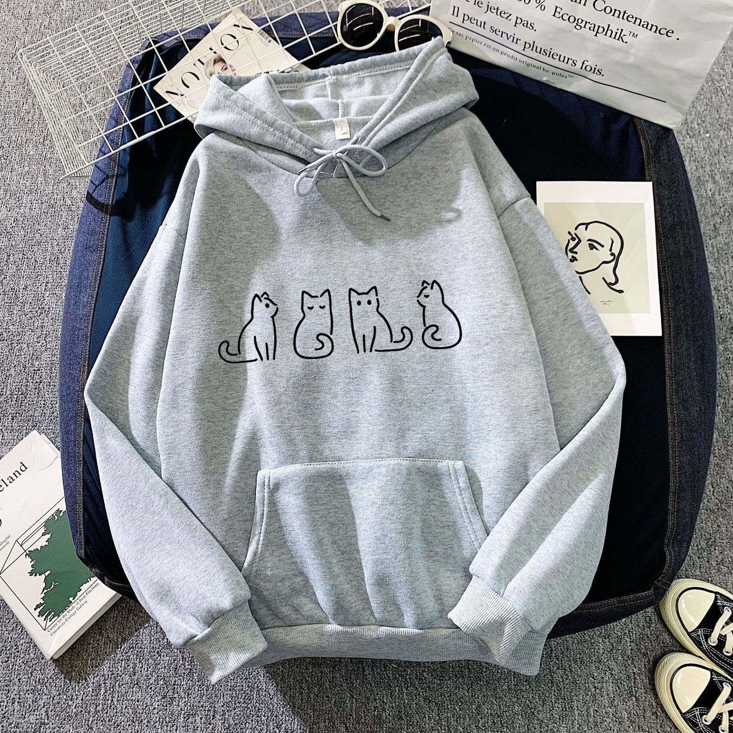 Dam Lång Hoodie Avslappnad Stil 100% Bomull-2