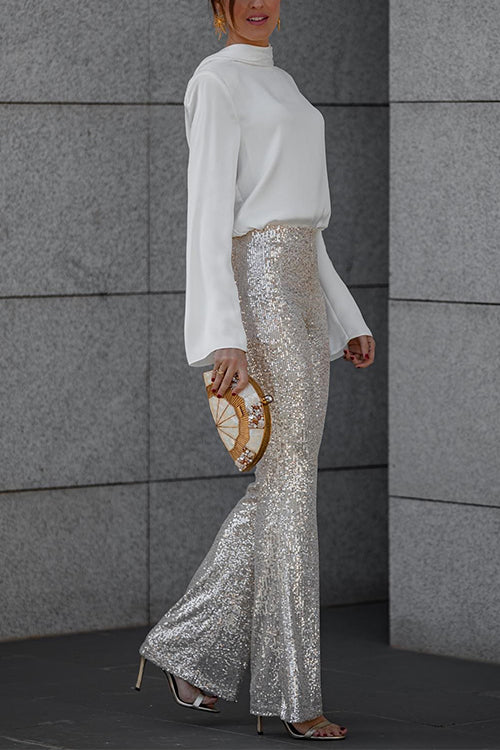 Dam Byxor med Resår i Midjan Snygga Paljetter Bomullsblandning-3