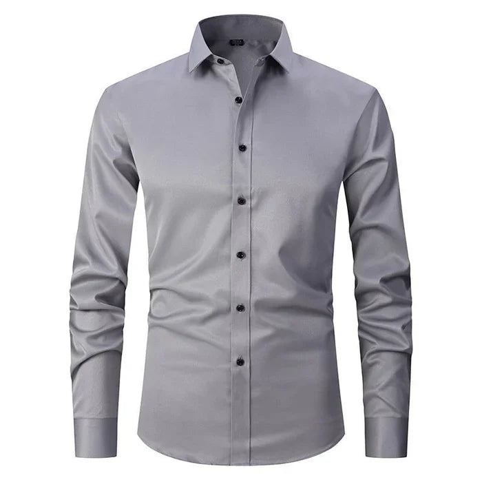 Herrskjorta Stretch Slim Fit i 3D-Vävt Polyester – Andningsbar och Rynkfri, Perfekt för Vardags och Formella Tillfällen 16