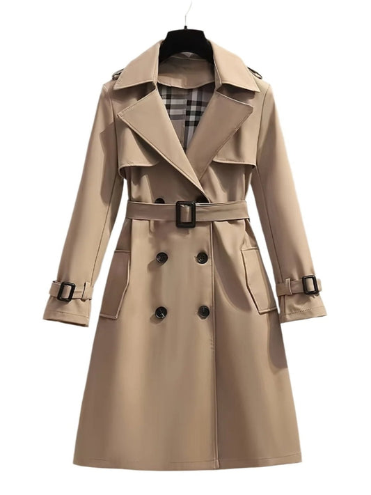 Kvinnors Trenchcoat Dubbel Rad Knapp med Bälte Polyester-1