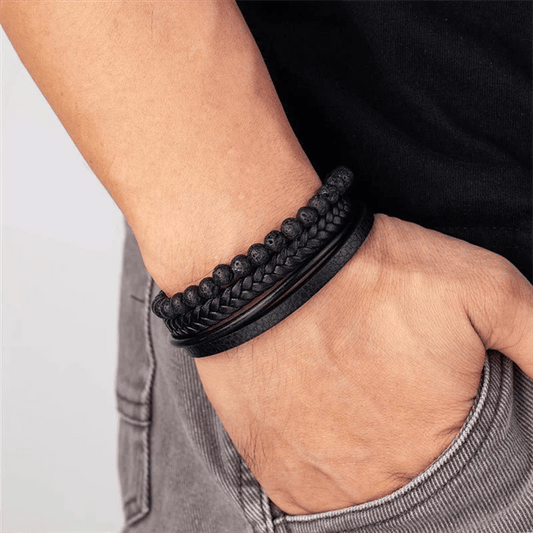 Minimalistiskt Hematit Armband Herr i Flätat Läder och Legering – Elegant och Stilren Design 1
