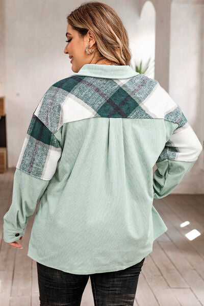 Plus-Size Jacket Classic Checked Polyester with Pockets-3
