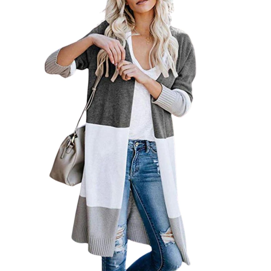 Variant image for Dam Cardigan Färgblockad Öppen Front Mjuk Stickad Kvalitet-12