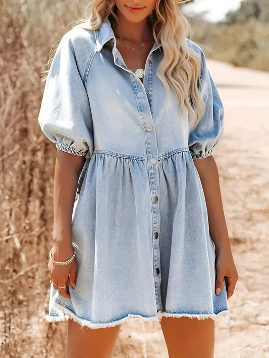 Dam Denimklänning Avslappnad Stil Lätt Denim-1