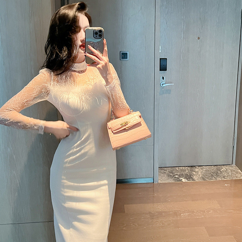 Dam Bandeauklänning Med Päls Trim Rayon-2