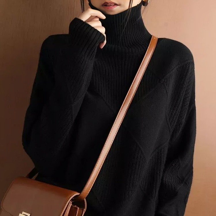 Stickad Dam Turtleneck Tröja Löst Snitt 100% Akryl 10