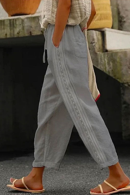 Dam Byxor Med Resår I Midjan Snygga Avsmalnande Bomull-Linne-3