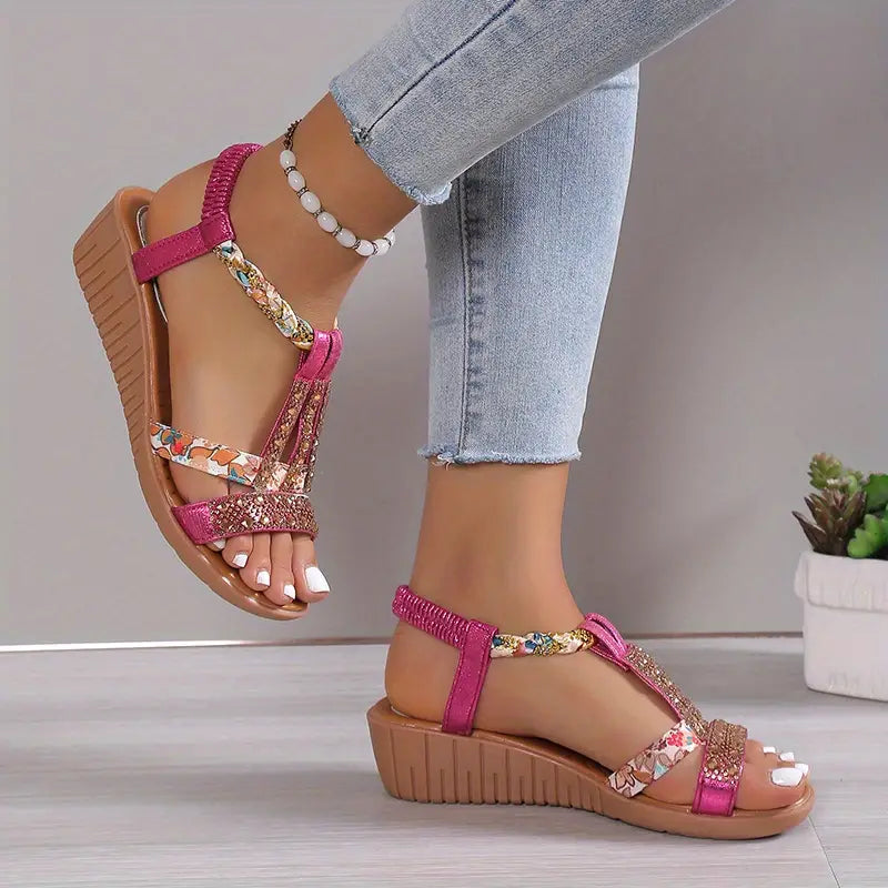 Kvinnor Kilsandaler Boho Glam Flätade Syntetiska Remmar-3