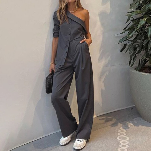 Dam Axeldräkt Elegant Polyester Tidlös Stil-2