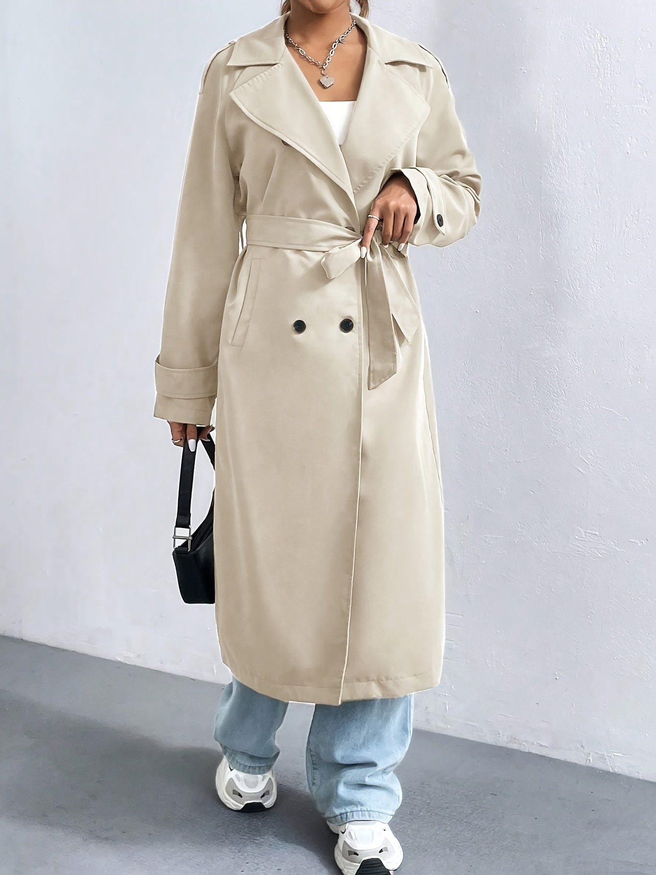 Elegant Långärmad Dam Kappa i Högkvalitativ Polyester – Tidlös Trenchcoat för Formella Tillfällen 5