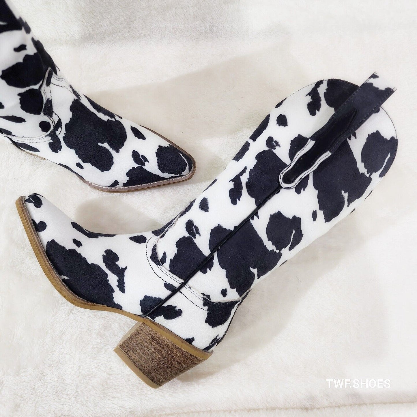 Kvinnors Cowboy Stövlar Vågig Design Läder-3