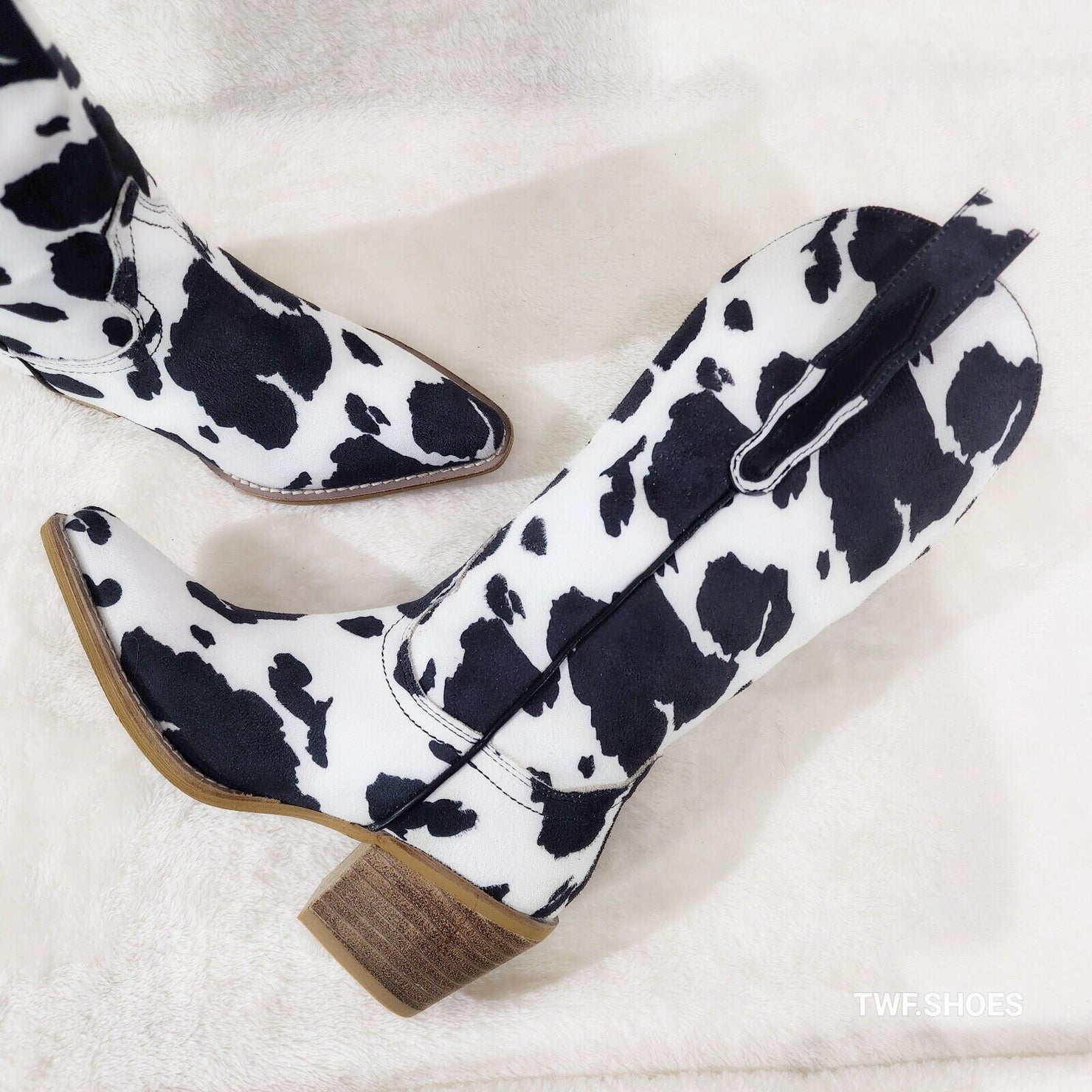 Kvinnors Cowboy Stövlar Vågig Design Läder-3