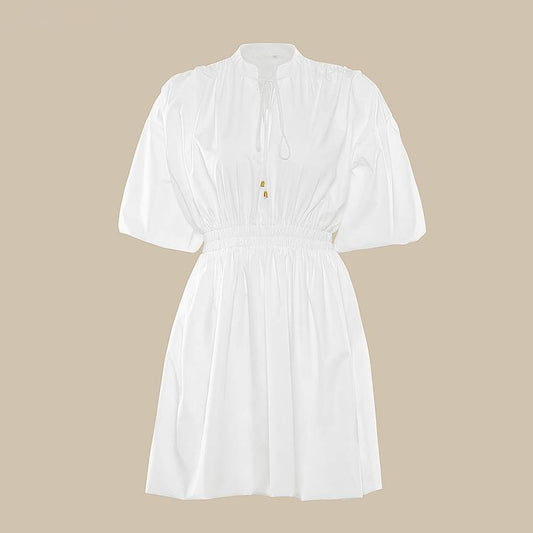 Dam Miniklänning Puffärmar V-ringad Bomull Polyester-1