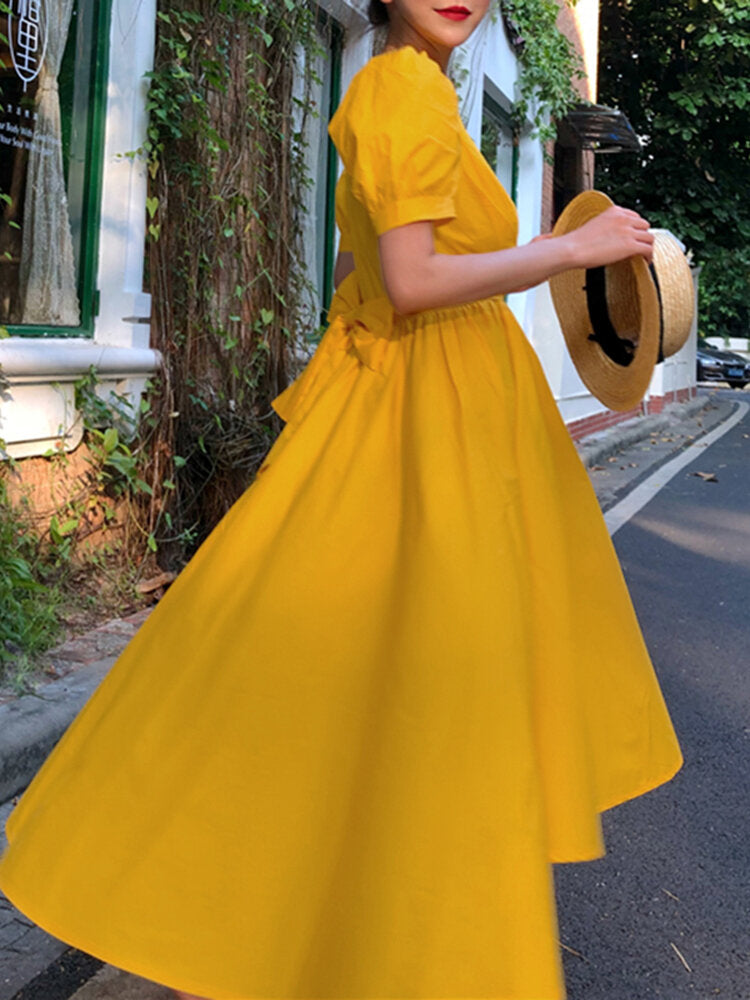 Kvinnors Midi Klänning Justerbart Bälte Högkvalitativt Tyg-3