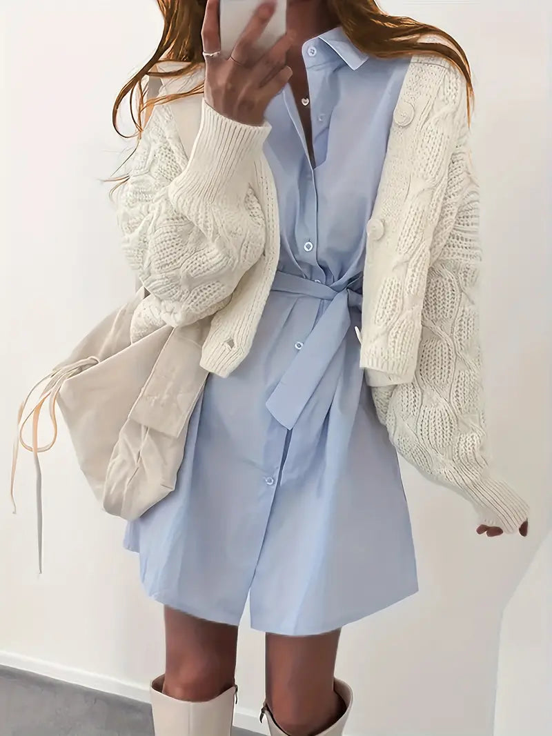 Kofta Dam Kabelmönster Knappstängning Mjuk Ullkofta-4