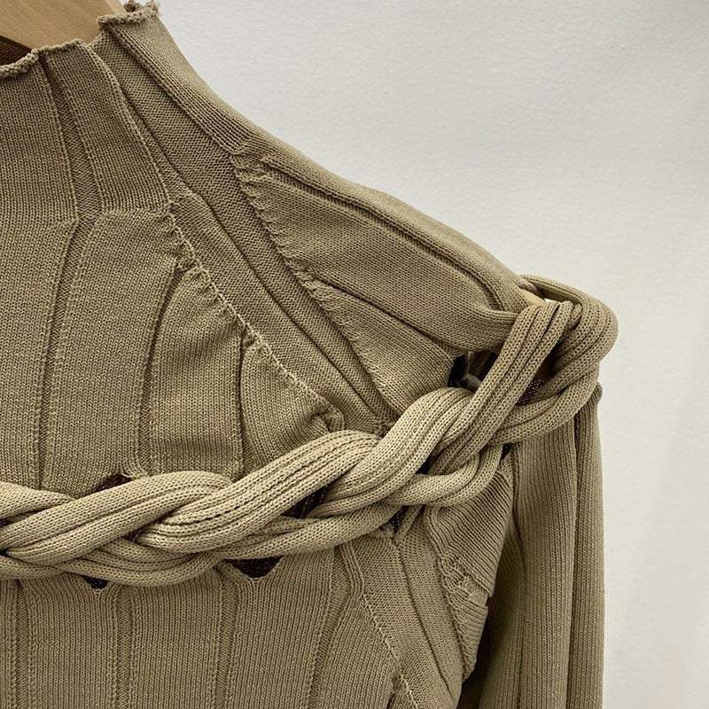 Dam Blus med Ståkrage och Flätad Detalj i Blandat Tyg 4