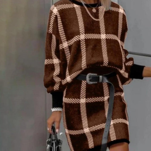 Dam Byxor Högt Belagda Karomönster Mjuk Tyg-1