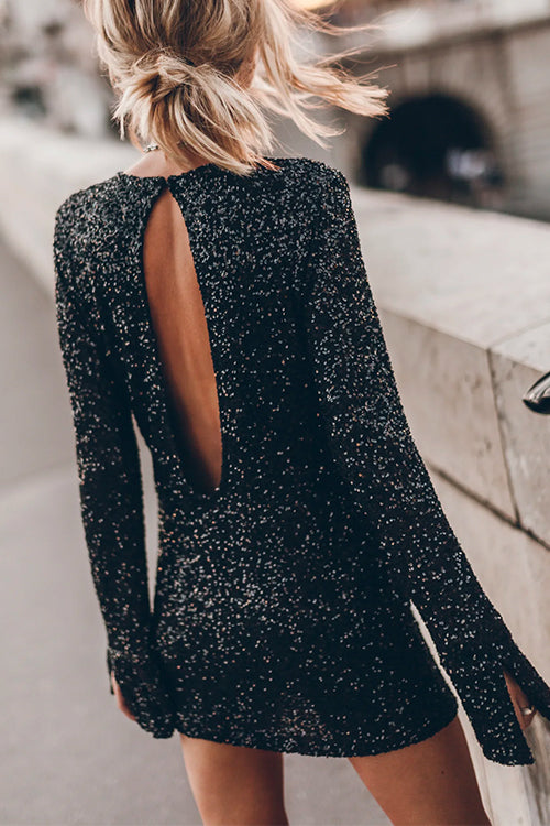 Kvinnor Miniklänning Långa Ärmar Paljett Detaljer Bomull Polyester-4