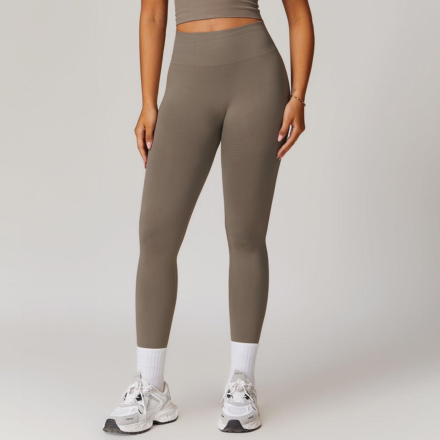 Dam Yogabyxor Hög Midja Ribbad Stretch Nylon Spandex-4