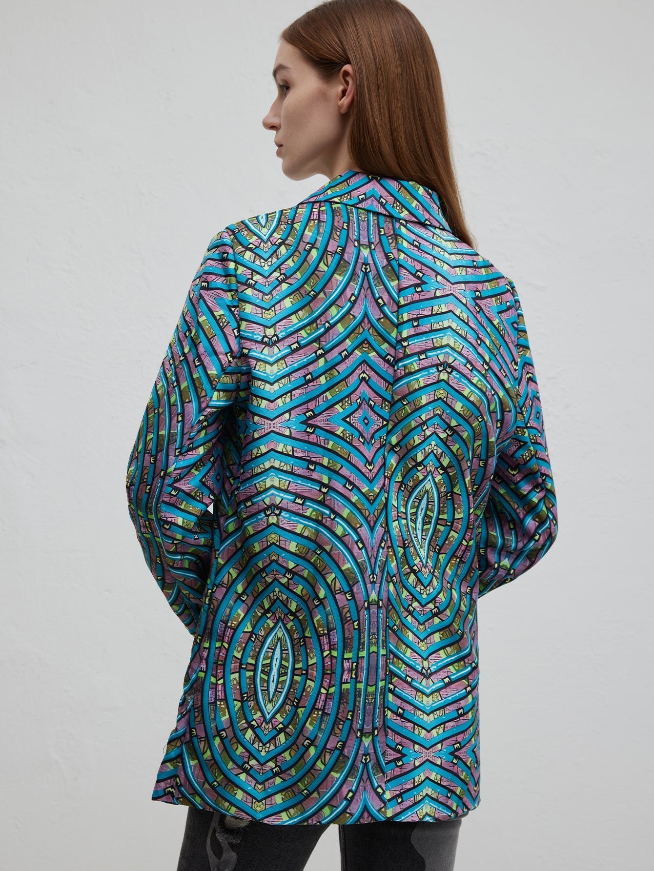 Dam Kontorsdräkt Abstrakt Mönster 100% Polyester Lång Ärmar Asymmetrisk Nederkant-4