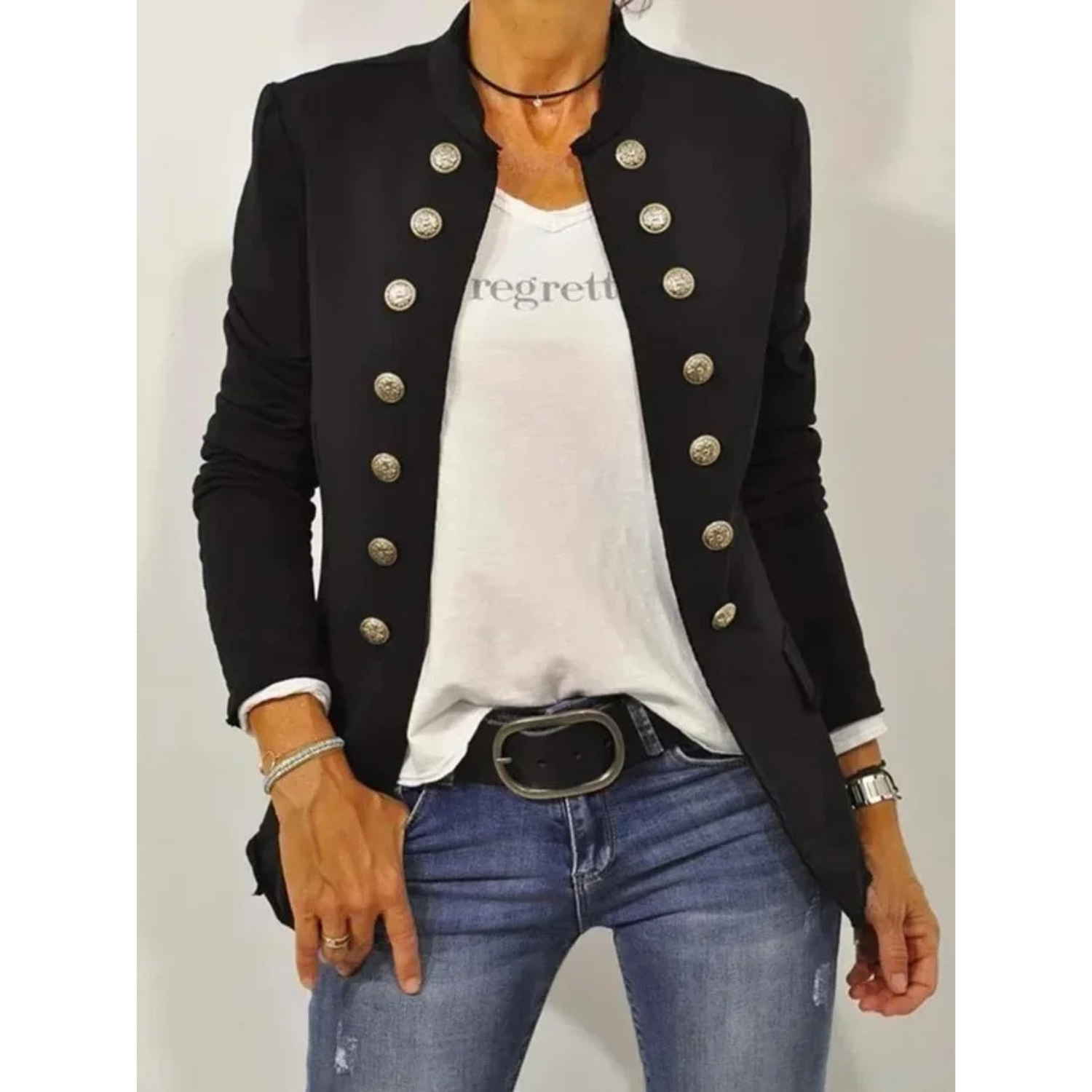 Kvinna Blazer Klassisk Långärmad Högkvalitativt Tyg-5