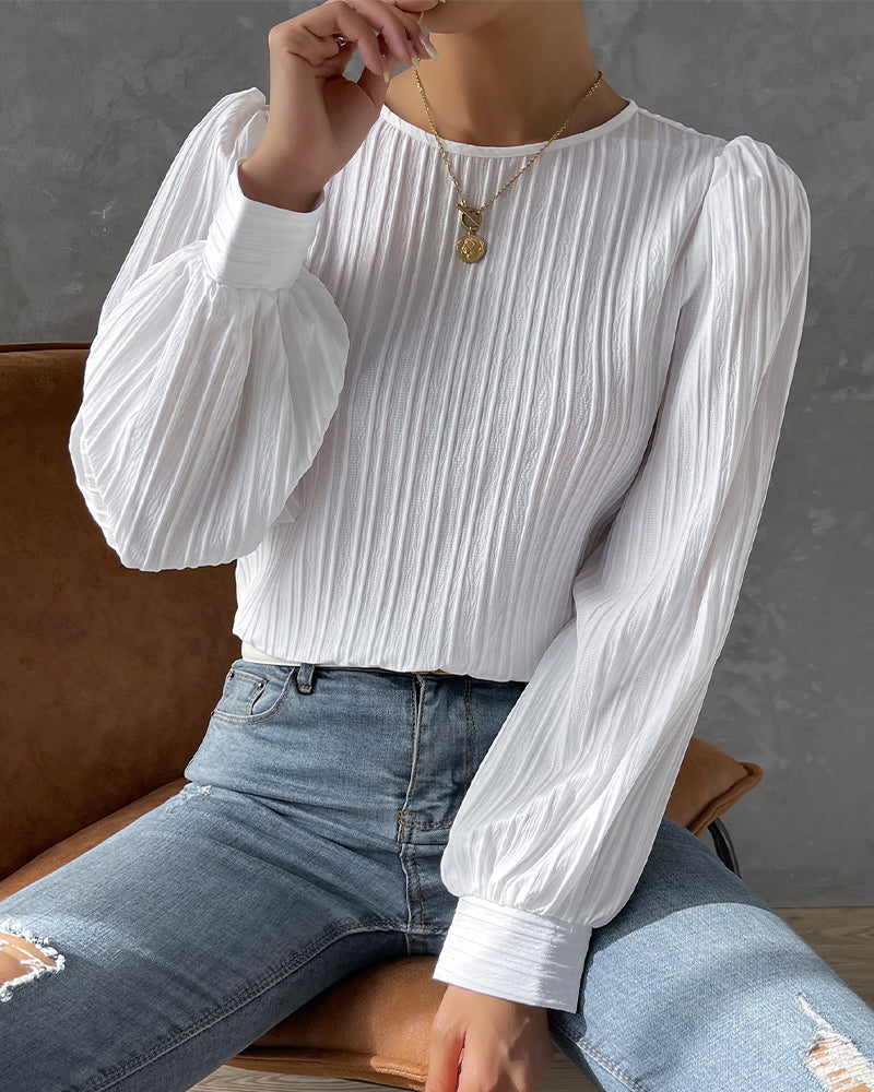 Dam Blus Rund Hals Polyester - Vit Blus Dam för Arbete och Fritid-5