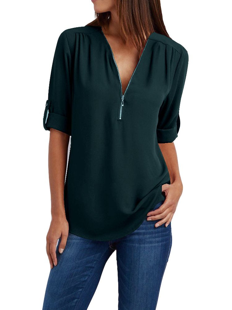 Dam Långärmad Blus Loose Fit Mjuk Tyg 2