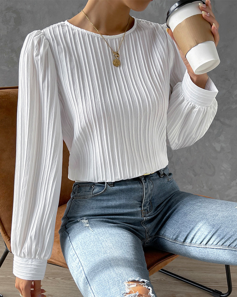 Dam Blus Rund Hals Polyester - Vit Blus Dam för Arbete och Fritid-6