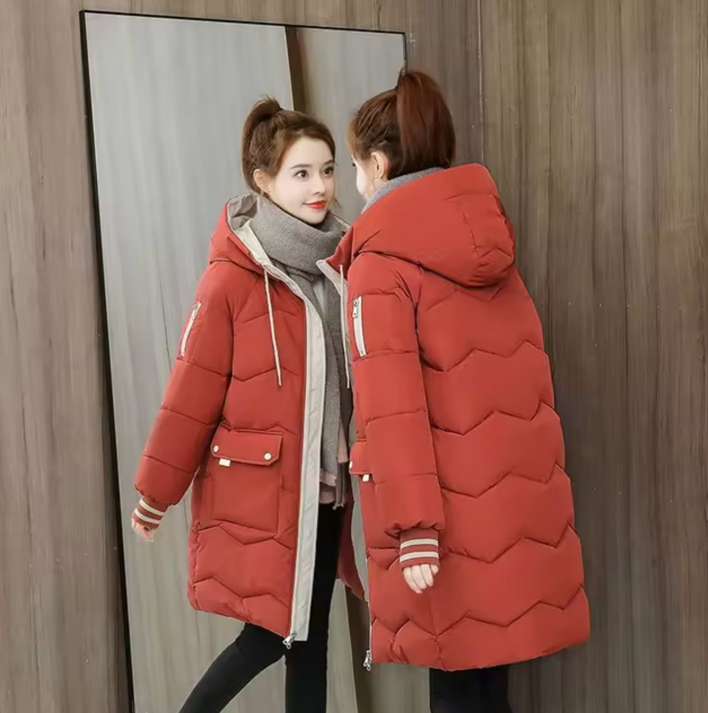 Variant image for Damjacka Lång Parka Bomull och Nedåt med Huva-25