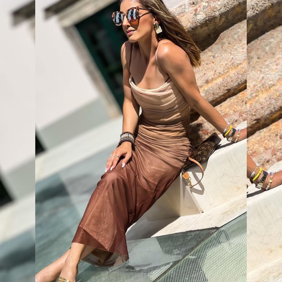 Fina Dam Klänningar Midi Spaghettiband Mesh-4