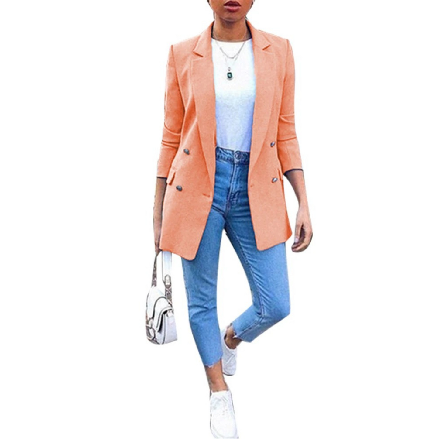 Kvinnors Blazer Medellängd Enkel Design Högkvalitativt Material-5