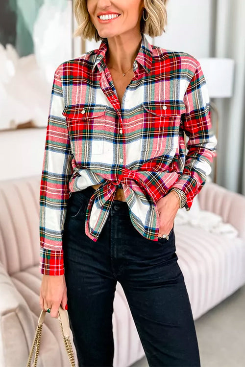 Variant image for Dam Blus Långärmad Rutigt Bomull Polyester-1
