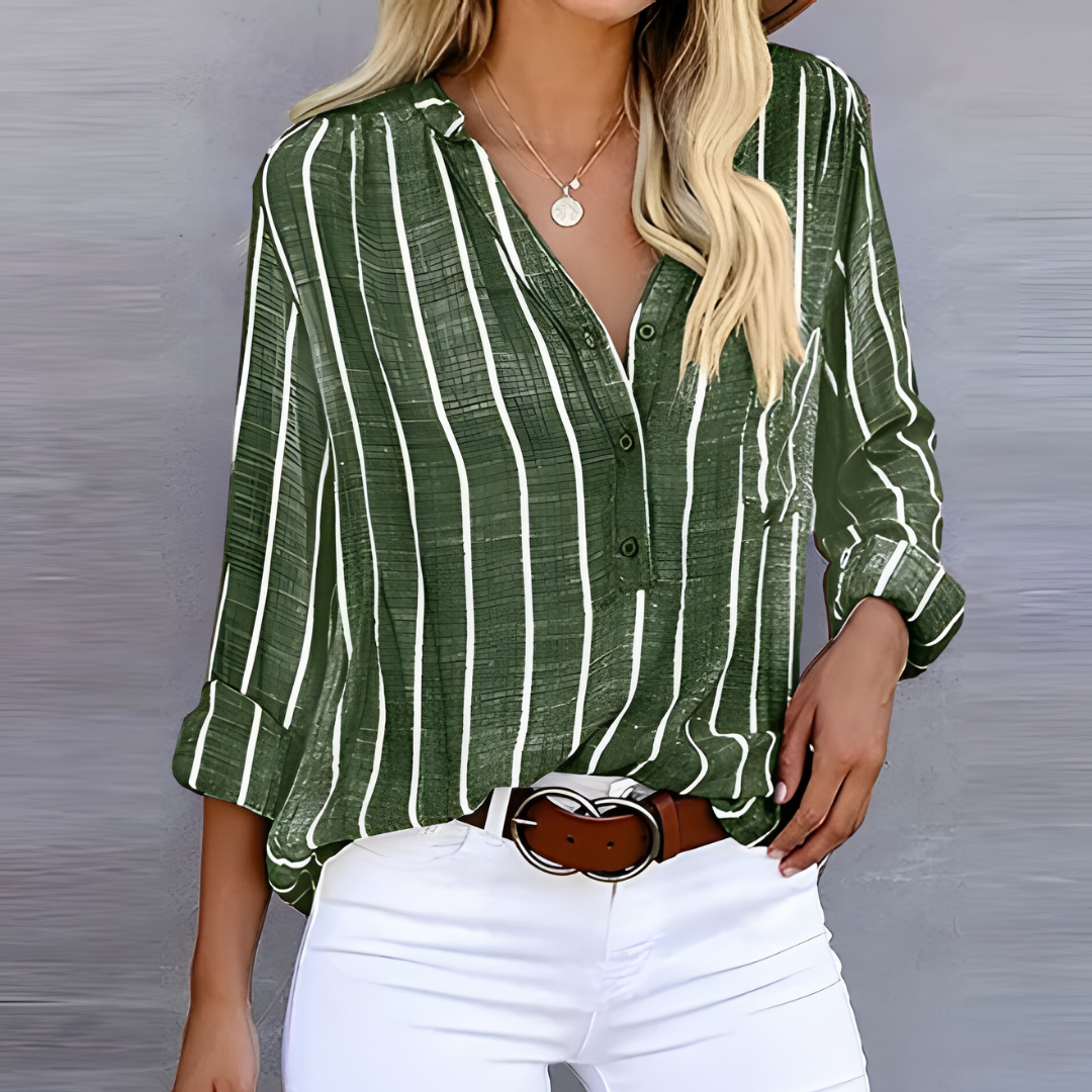 Dam Blus Randig Modern Design 100% Bomull-4