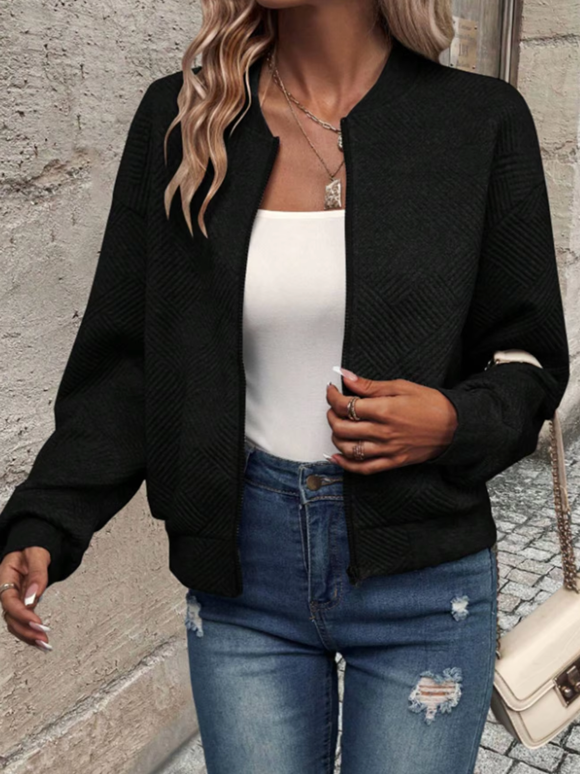 Dam Skjorta Långärmad Elegant Monokrom Högkvalitativt Tyg-5