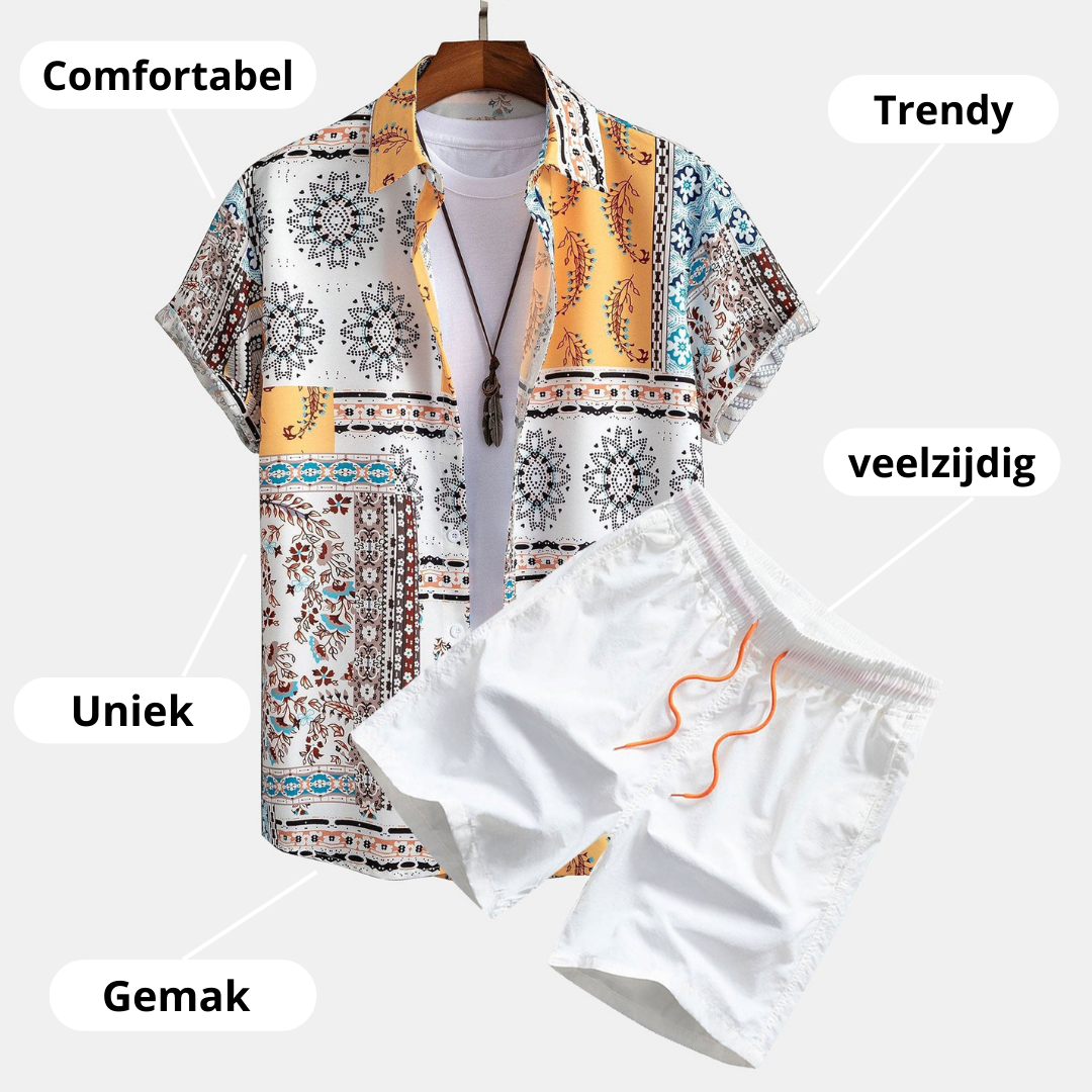 Herrar Sommaruppsättning Skjorta och Shorts Färgglad Polyester-6