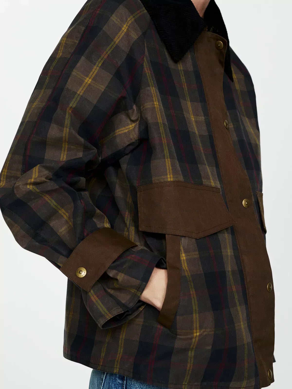 Damjacka Rutigt Mönster med Teddy-Krage Polyester för Kalla Dagar-5
