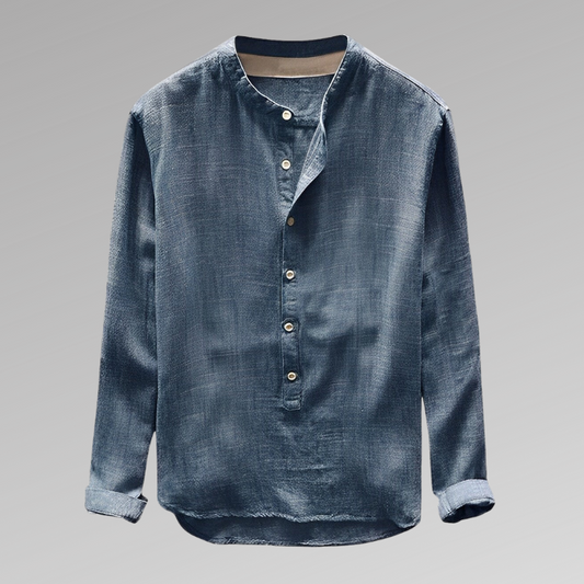 Herrskjorta Denim Lös Passform Klassisk Krage-1