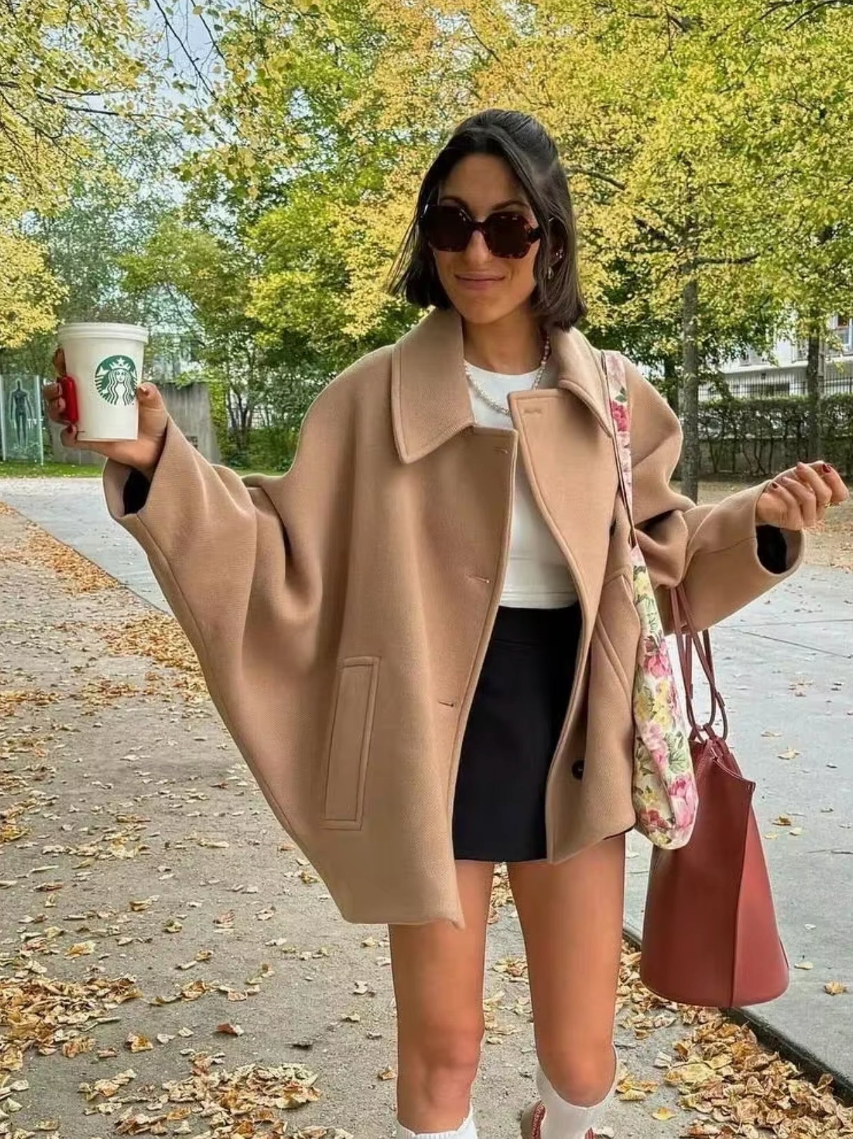 Dam Kappa Ullblandning Elegant Lång Ärmar Bred Passform-3