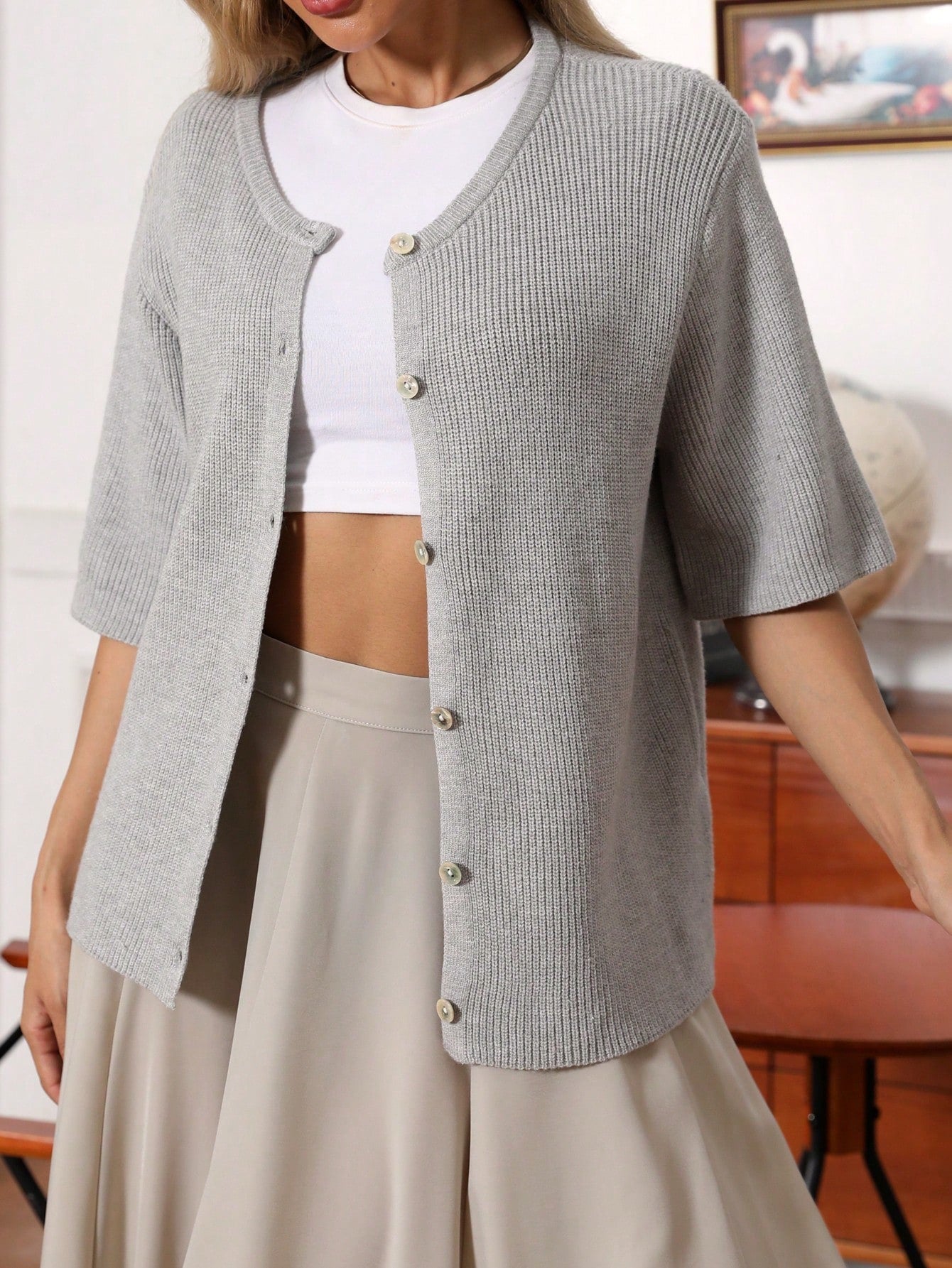 Variant image for Dam Kardigan Enkel Viskos Knappad-1