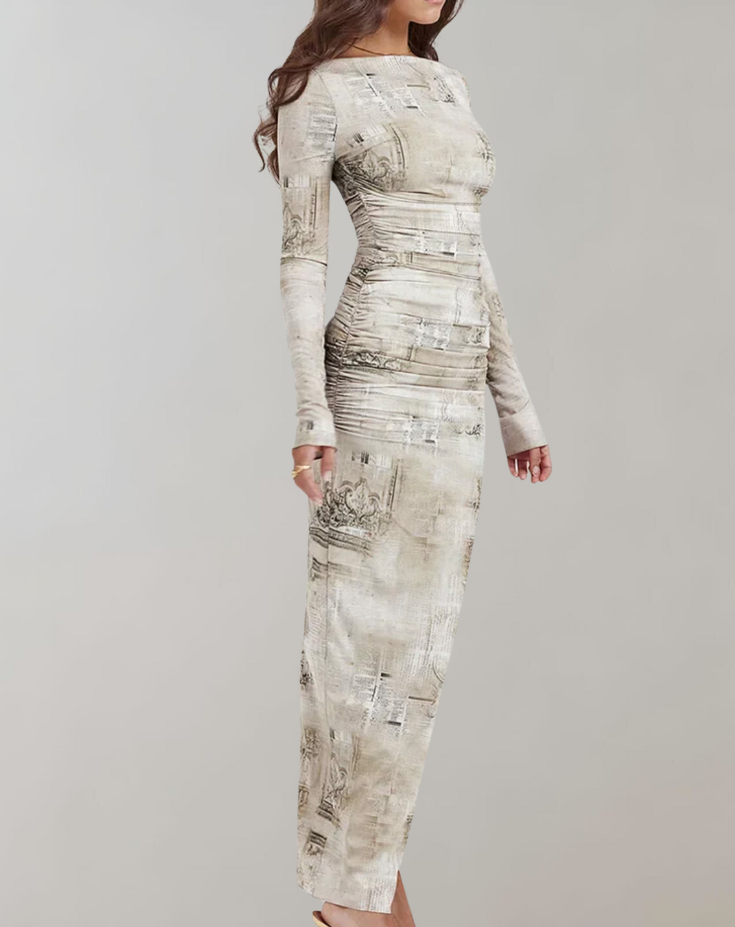 Kvinna Långärmad Klänning Mjuk Stretch Nät 4