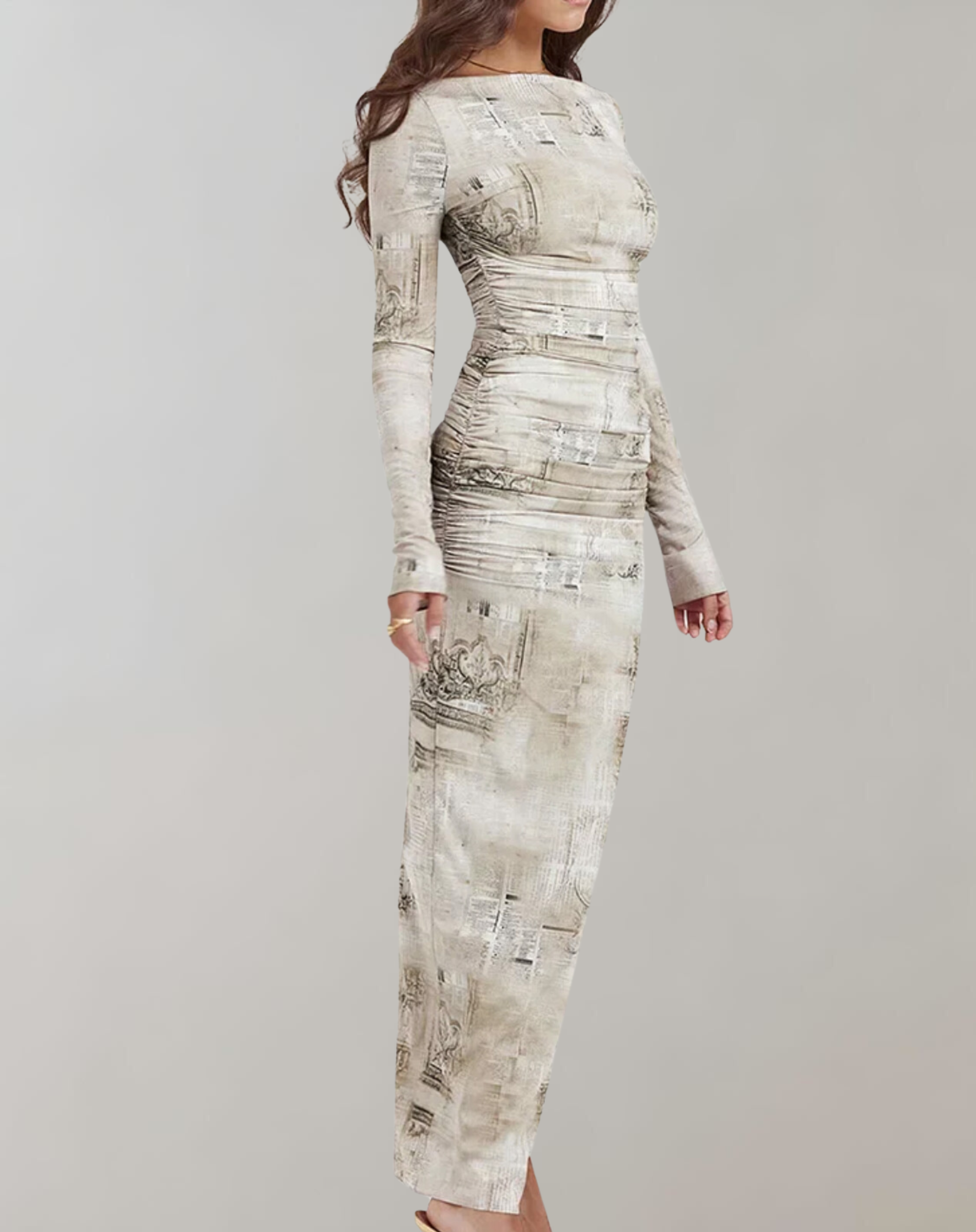 Kvinna Långärmad Klänning Mjuk Stretch Nät 4