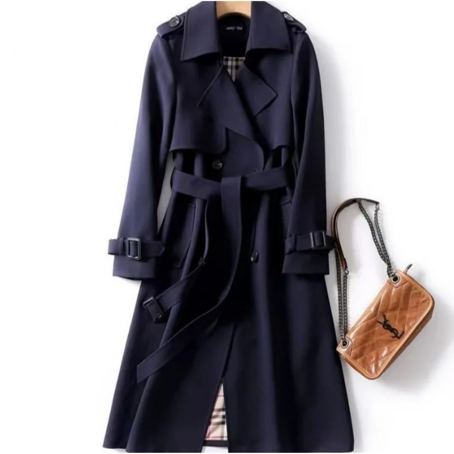 Dam Lång Trench Kappa med Spetsar Polyester-3