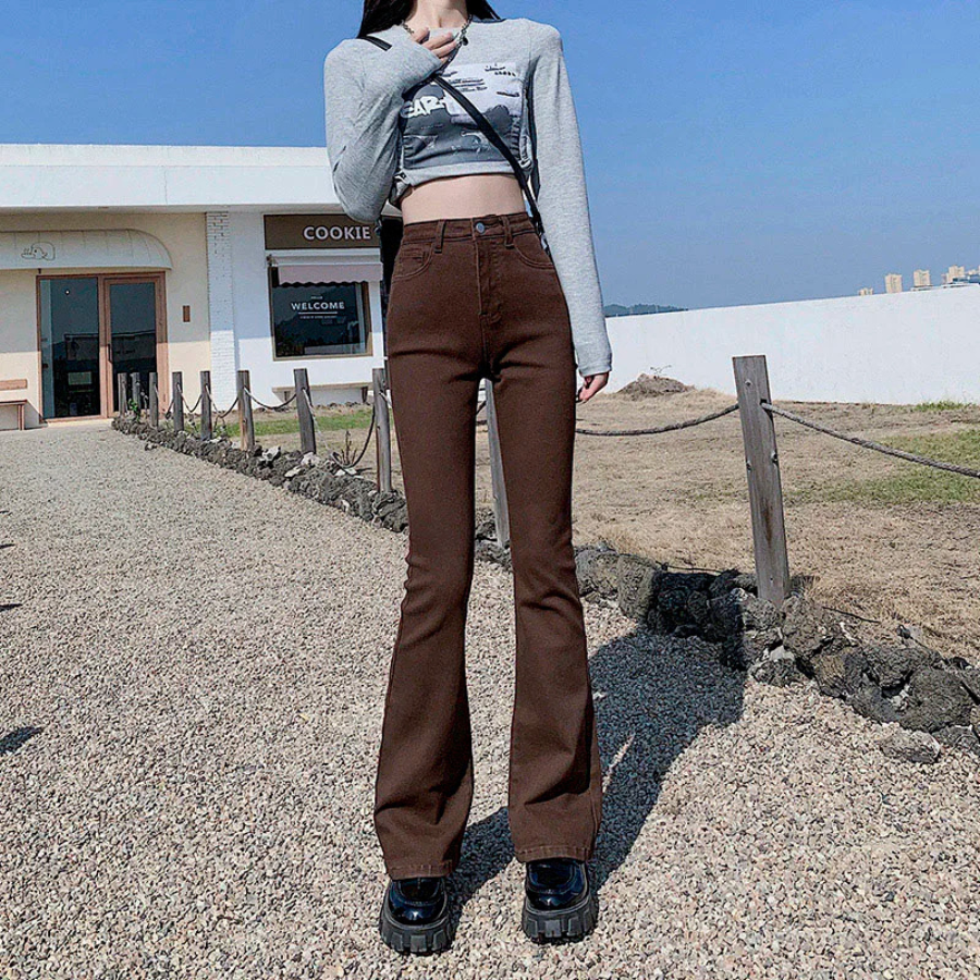 Dam Byxor Hög Midja Elastiska Snygga Byxor med Resår i Midjan 9