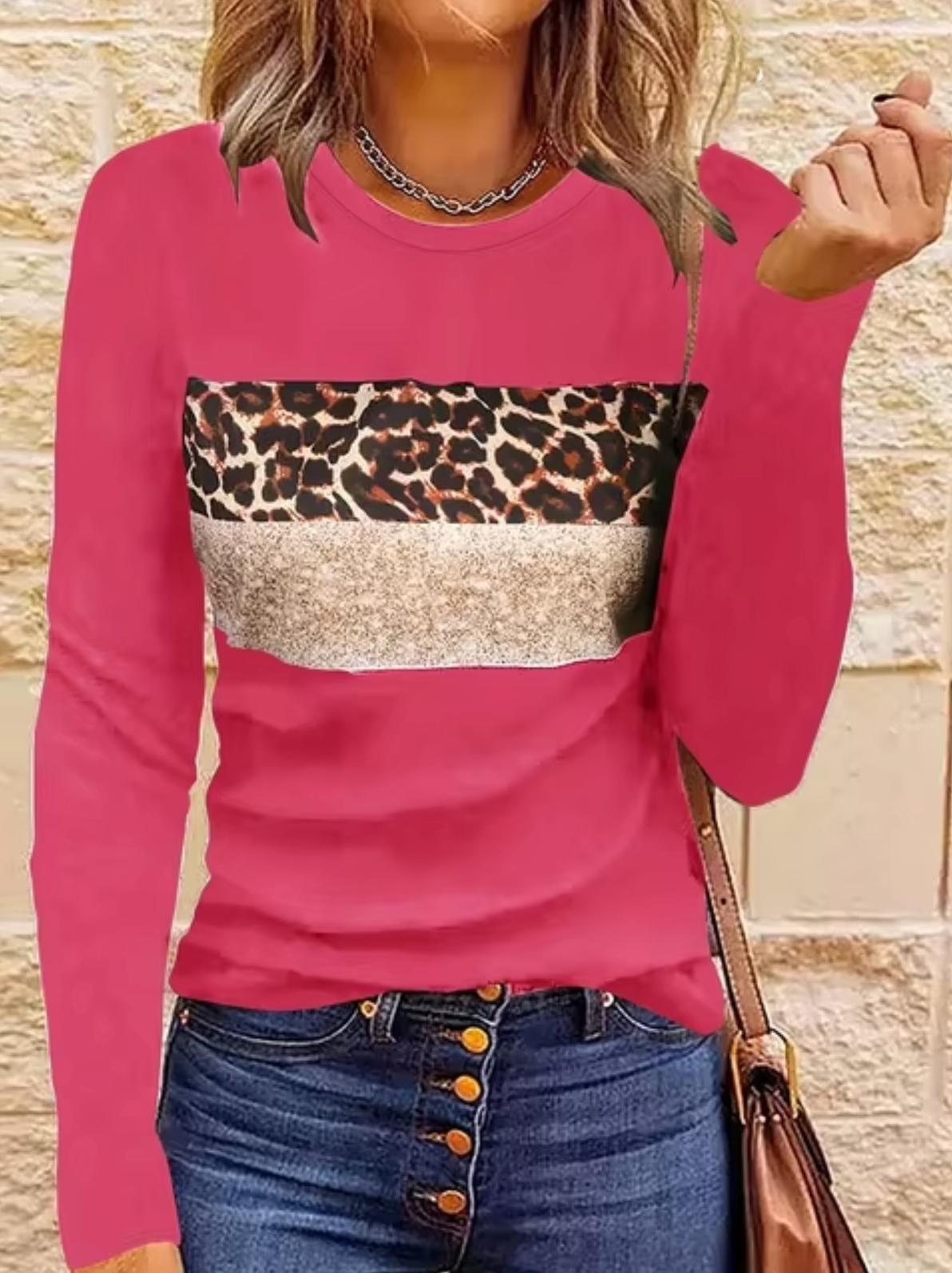 Variant image for Dam Långärmad T Shirt Med Leopardmönster Mjuk Bomull-31