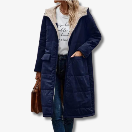 Lång Vinterjacka Dam Vändbar Fleece Quilted – Elegant och Varm för Kalla Dagar 10