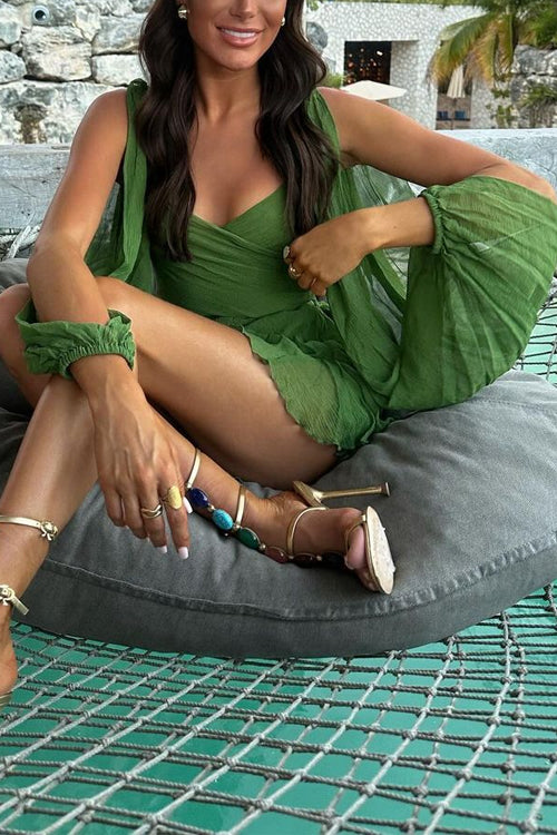 Kvinnors Glittrig Miniklänning med V-ringning och Snörning i Bomull och Polyester-5