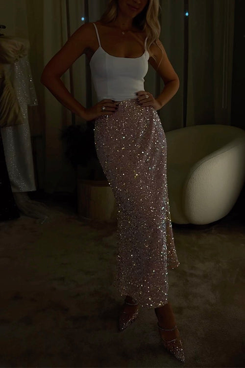 Kvinnors Midi Rock Hög Midja Glitter Polyester Bomull-2