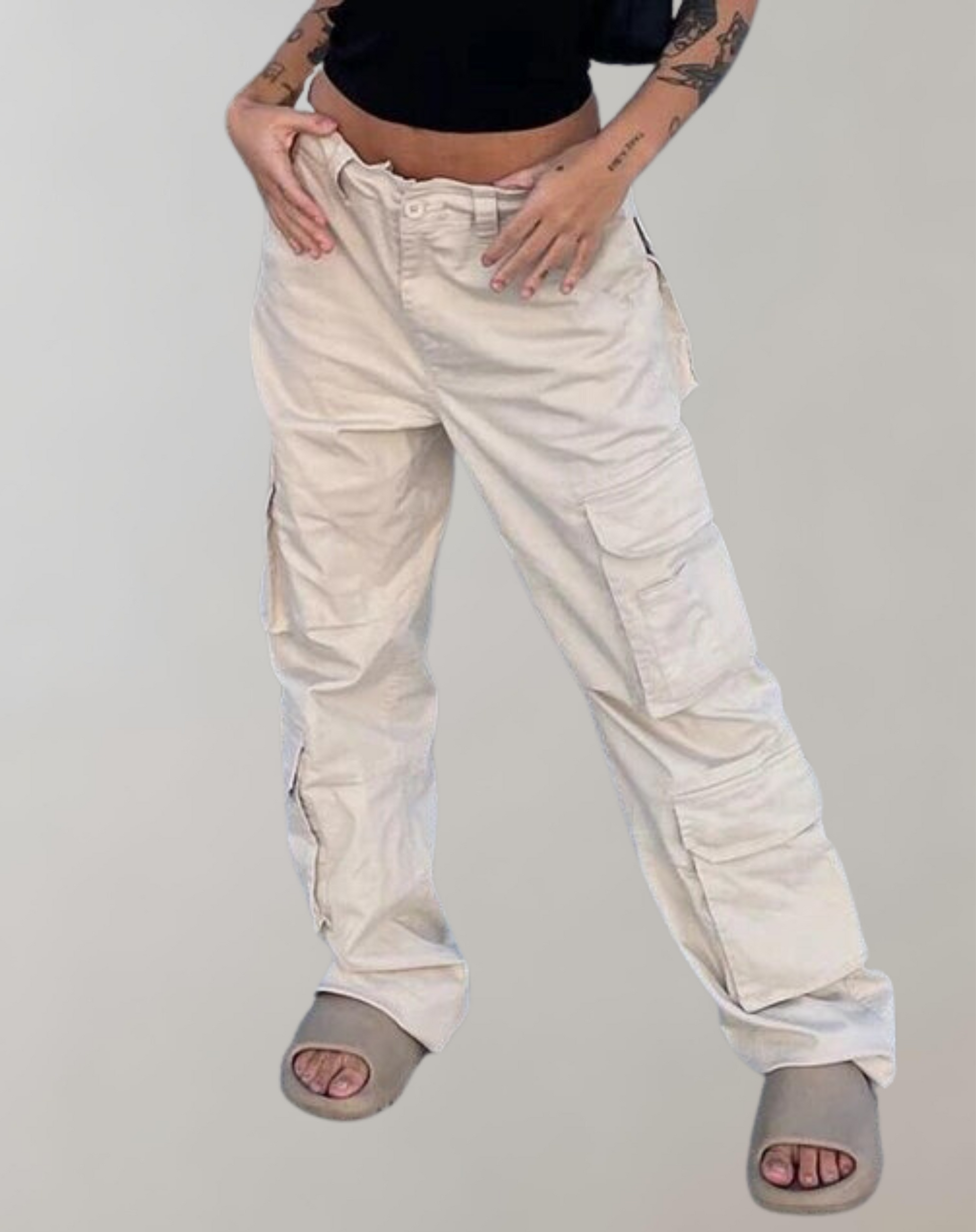 Dam Cargo Byxor Hög Midja Baggy Denim Snygga Byxor 3