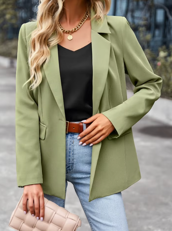 Dam Blazer Lös Passform Polyester för Vardags och Fest 9