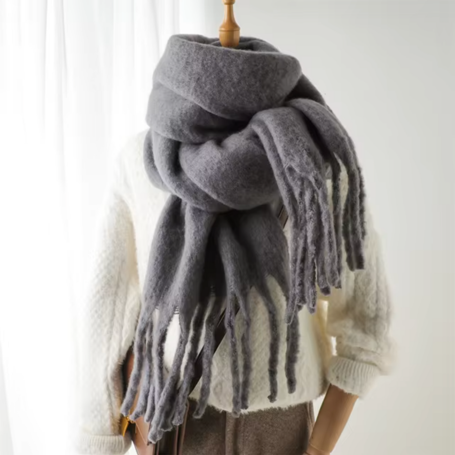 Vinterhalsduk för Kvinnor i Kashmirliknande Material med Långa Fransar – Elegant och Mångsidig Pashmina-design 11